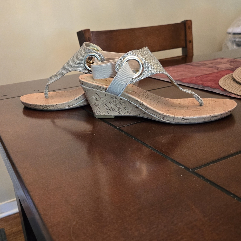 Laura Scott Silver Wedge Sandals